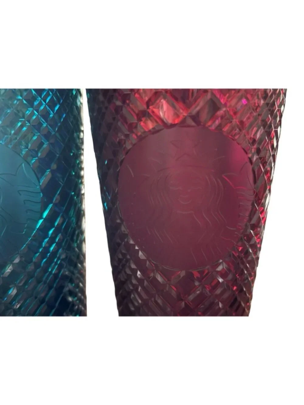Two Starbucks Jeweled Venti Cold Cup Tumblers 24oz Emerald Green & Ruby Red New